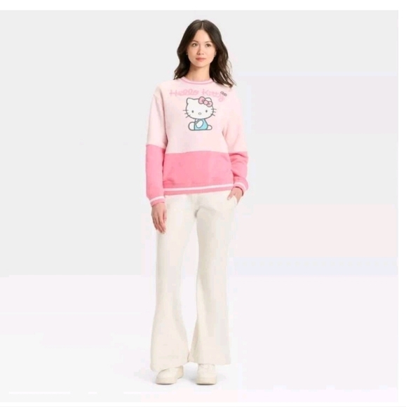 Hello Kitty Women's Colorblock Two-toned Graphic Sweatshirt ~ Pink - Picture 3 of 9